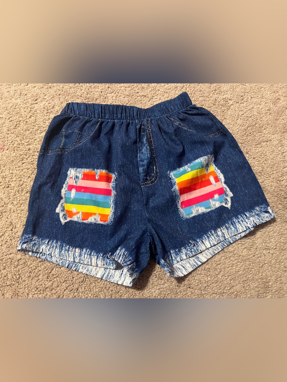 Denim Shorts with Rainbow Patch Accents